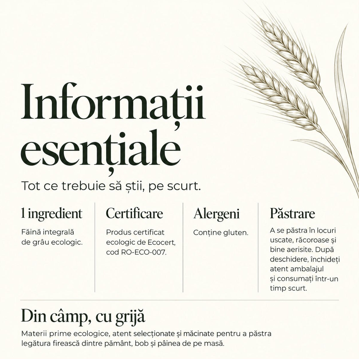 Făină integrală de grâu bio, măcinată la moară cu pietre 1Kg